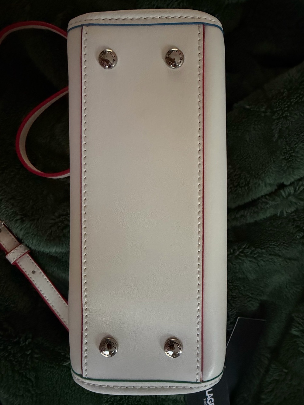 KARL LAGERFELD Savoie SATCHEL White Leather Chain Crossbody BAG Purse NWT $198 🌈 - Picture 6 of 15